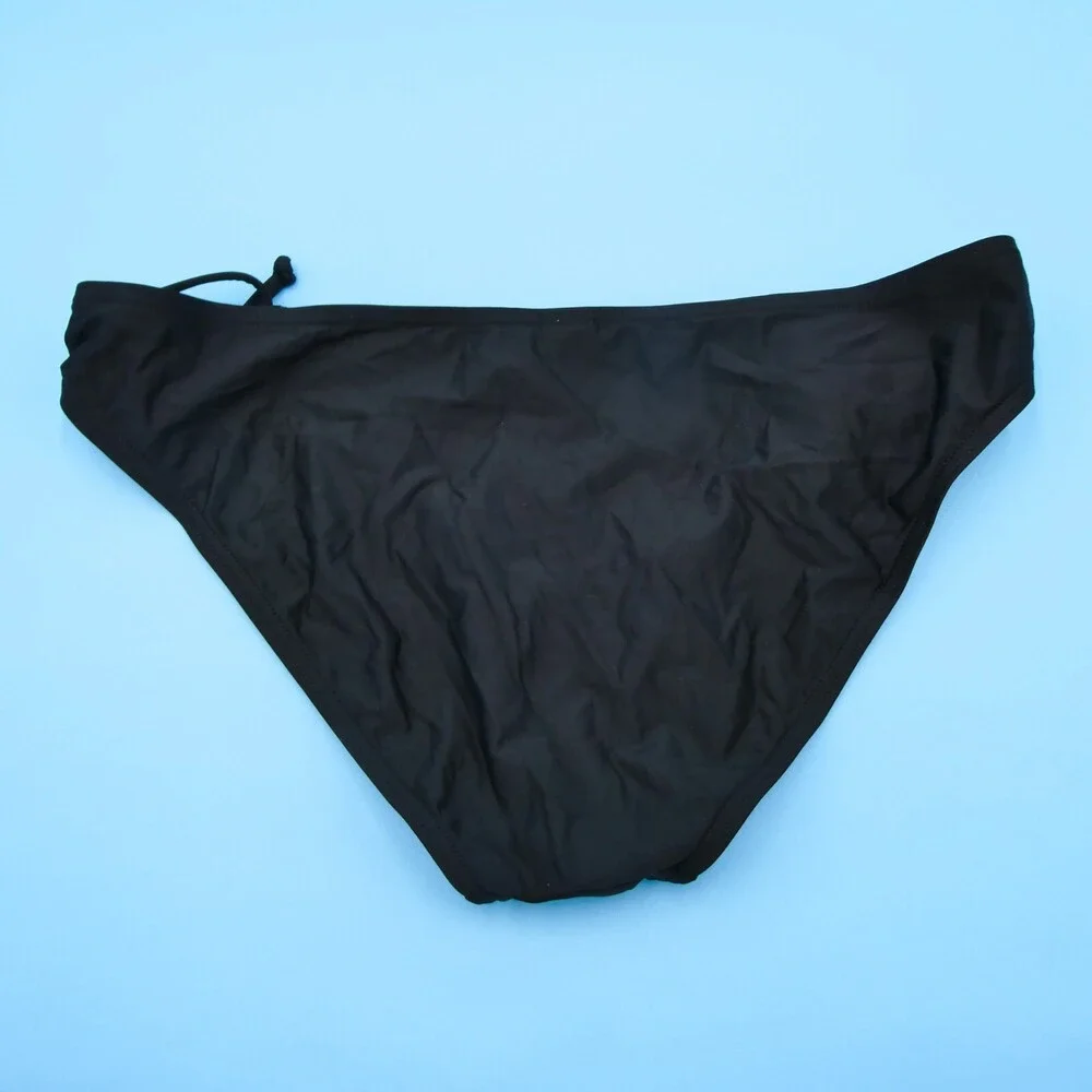 Lascana Sz 4 Black Hipster Bikini Bottom Ruffle Side Tie Swim Beach Swimwear New